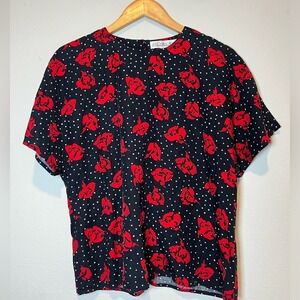Vintage JH Collectibles Roses Polka Dot Print Top Size 6 Whimsigoth Casual